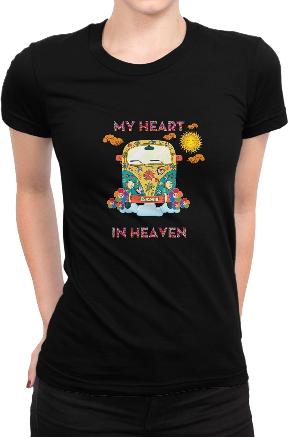 Women's Hippie Girl TShirt My Heart Hippie Peace Short