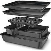 Baking Pans Set, Nonstick Bakeware Sets, Oven Pans for Cooking, AIVIKI 6 Pieces Baking Sheets Set Including Cookie Sheet, Deep Roaster Pan, Square Pan, Loaf Pan, Muffin Pan, Carbon Steel Baking Set
