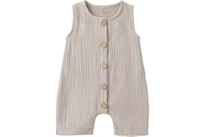 Cecobora Infant Newborn Baby Boys Girls Cotton Linen Romper Summer Jumpsuit Sleeveless Overalls Clothing Set