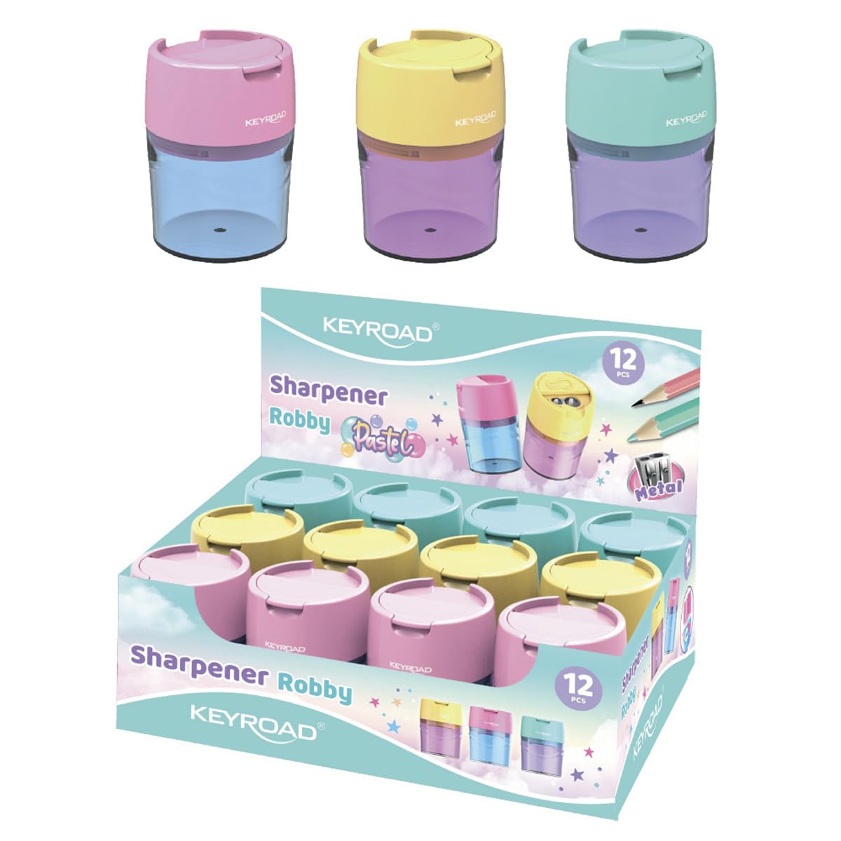 KEYROAD Ergonomic Double Pencil Sharpener Pastel/Pack of 12 / Steel Blades/Pencils and Coloured Pencils/for Nursery Preschool and School/Sharpener Sharpener
