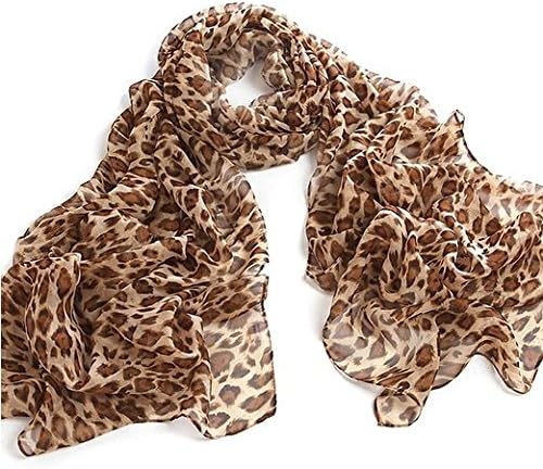 JOVANAS FASHION Leopard Animal Print Chiffon Scarf Wrap Stole Shawl (Light Brown)