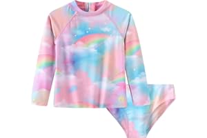 Lollisy Baby Girls Rash Guard Set for Girls Long Sleeve Swimsuits with Bikini Bottom UPF 50+ Two Piece Swim Set