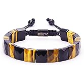 COLORFEY Protection Crystals Beaded Bracelets for Men Mens Bracelet Healing Tiger Eye Black Obsidian Stone Bracelets Unique Gift for Men, Drawstring Crystal Bracelet for Mens Handmade Gift for Him