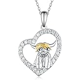 CVRAVO Highland Cow/Unicorn/Turtle/Moon Fairy/Axolotl/Owl/Mermaid/Cat/Cat and Girl/Frog/Wolf Necklace 925 Sterling Silver Animal Necklace Animal Jewelry Gifts for Women