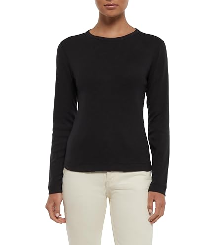 Three Dots Women's 3/4 Sleeve British Tee, Black, X-Small at