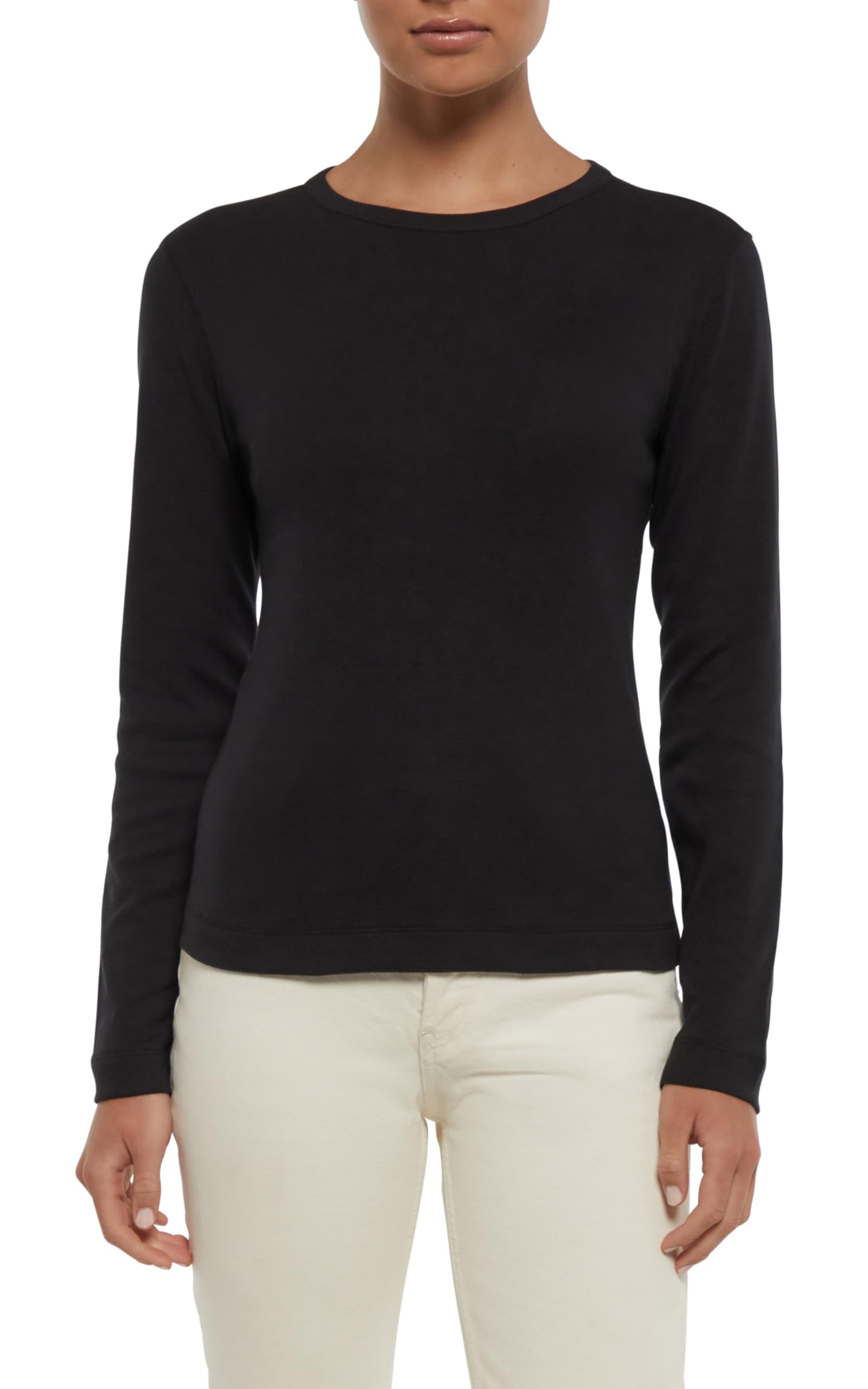 Three Dots Women’s Crew Neck Long Sleeve Tee, Black, Medium