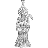 Men's Solid 925 Silver 3.5-Inch Charm Santa Muerte Pendant (Grande)