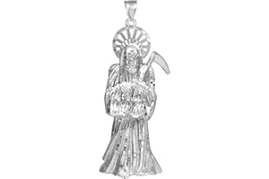 CLADDAGH GOLD Men's Solid 925 Silver 3.5-Inch Charm Santa Muerte Pendant (Grande)