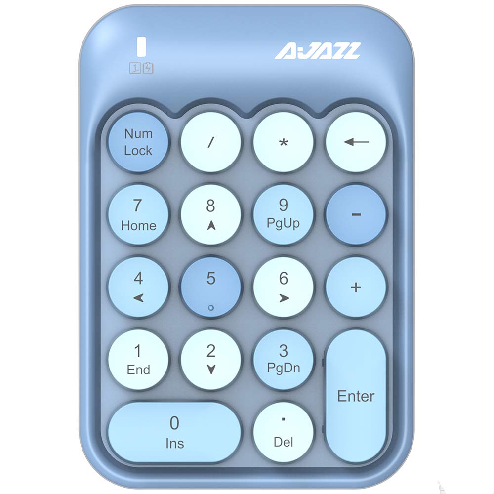 FELiCON Wireless Numeric Keypad, 2.4GHz Portable Mini Number Pad with Cute Color Fight Retro Round Key and USB Receiver, 18-Keys Financial Accounting Numeric Keypad for Laptop, PC, Desktop (Blue)