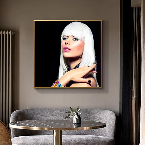 Amazon モダンファッション白髪女性油絵キャンバスアートポスター壁画リビングルームcuadrsdecor40x40cm フレームなし ウォールステッカー オンライン通販
