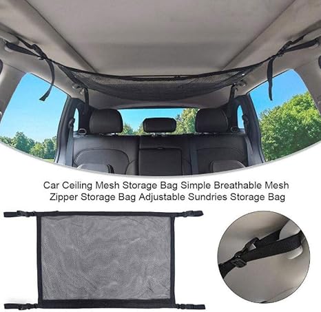 Amazon Co Jp 車の天井の収納ネットポケット ジッパー雑貨収納バッグ付きユニバーサルカーインテリアカーゴネットオーガナイザー Diy 工具 ガーデン