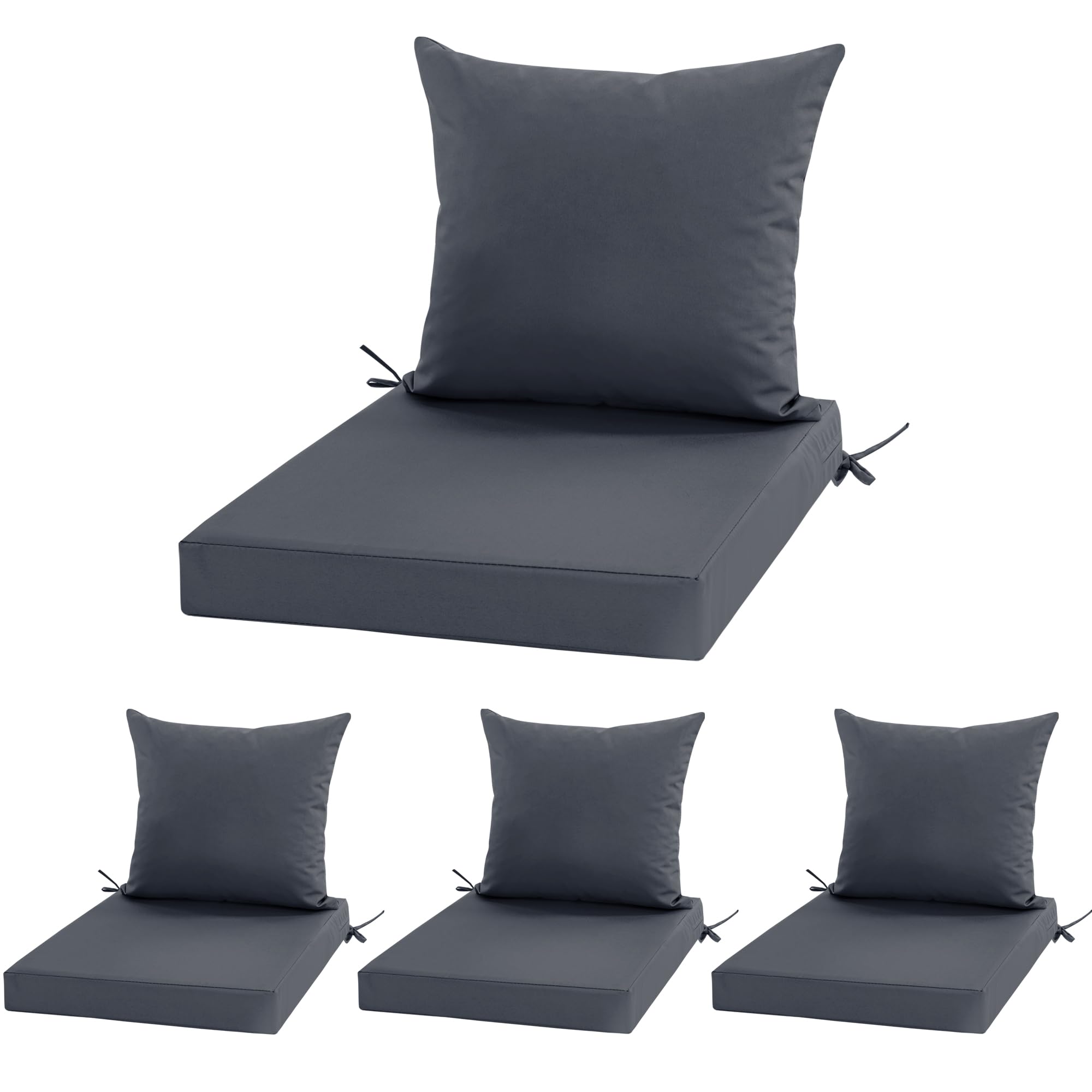 Photo 1 of 24x24 Inch Outdoor Cushions for Patio Furniture, Waterproof Outdoor Chair Cushions w/Fade-Resistant, Removable & Machine-Washable Covers, Deep Seat Sofa/Couch Pads Replacement – Set of 4, Dark Grey