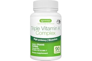 IGENNUS HEALTHCARE NUTRITION Igennus High Strength Triple Vitamin K Complex 2700 mcg, K1 & K2 (MK-4 & MK-7), 1-a-Day, Clean Label, Advanced Bioactive Forms, Bone & Cardiovascular Support, Vegan, 90 Fast Action Capsules