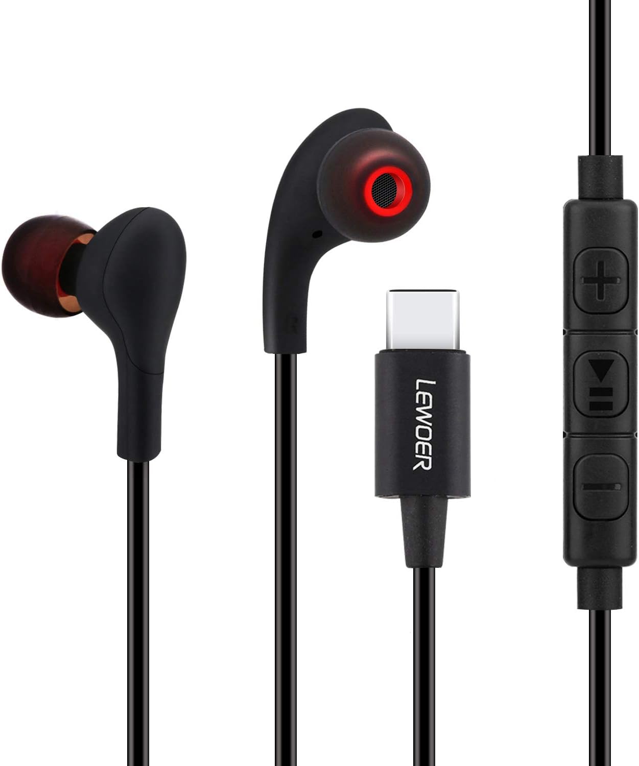 Type C Earphones, Lewoer in-Ear Noise Cancelling Earbuds Stereo Bass Gym Sports Headset with Microphone Compatible Google Pixel 2/3/XL Huawei Mate10/P20/Pro Essential Ph-1 Type C Devices