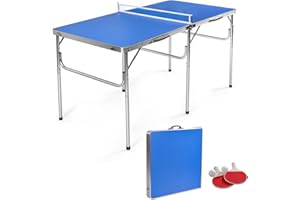 GYMAX Indoor Table Tennis Table Set, Folding Ping Pong Table with Net, 2 Paddles & 2 Balls, Multipurpose Free Standing Table 