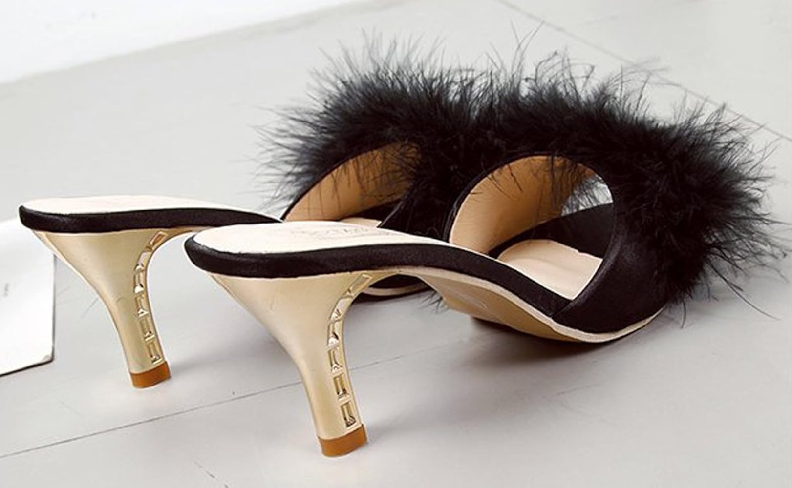 fluffy kitten heel slippers