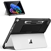 MoKo Case for New Microsoft Surface Pro 12 Inch 2025 Released, All-in-One Protective Rugged Cover with Back Pen Holder & Hand Strap, Compatible with Type Cover Keyboard, Black