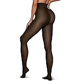 Vertvie Women's Fleece Lined Tights Sheer Fake Translucent One Seam Warm Pantyhose Thick High Waisted Thermal Leggings Winter