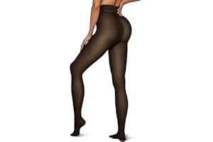 Vertvie Women's Fleece Lined Tights Sheer Fake Translucent One Seam Warm Pantyhose Thick High Waisted Thermal Leggings Winter