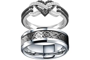 MEILORD Infinite Love Heart Shaped Ring Set for Her and Him Silver Celtic Dragon Ring Matching Lover Couple Rings for Wedding Bands Anniversary Engagement Promise Rings Bridal Sets