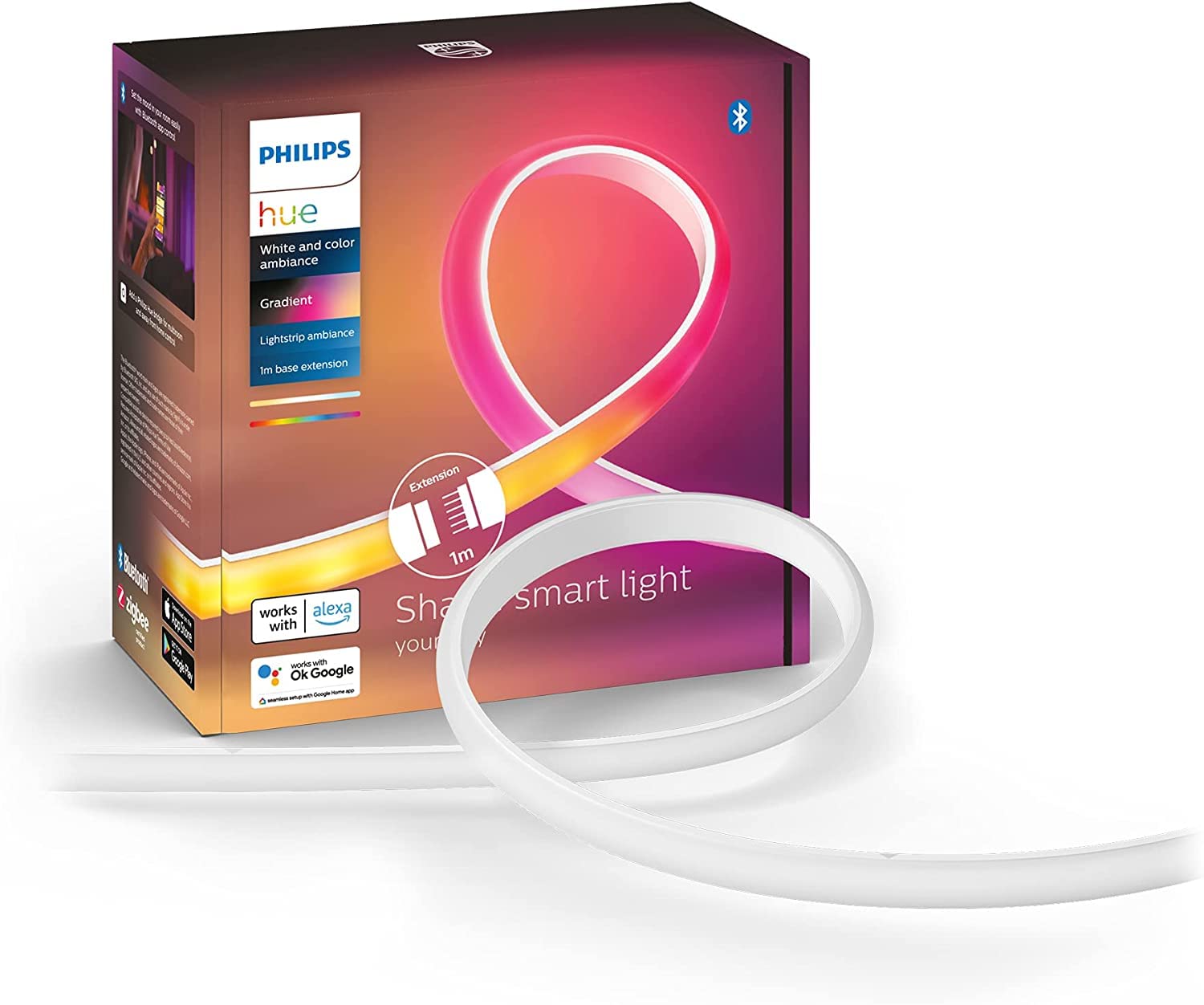 Philips Hue New Gradient Light Strip 1m Extension. for Syncing with Entertainment, Media and Music. with Bluetooth. Works with Alexa, Google Assistant and Apple Homekit.