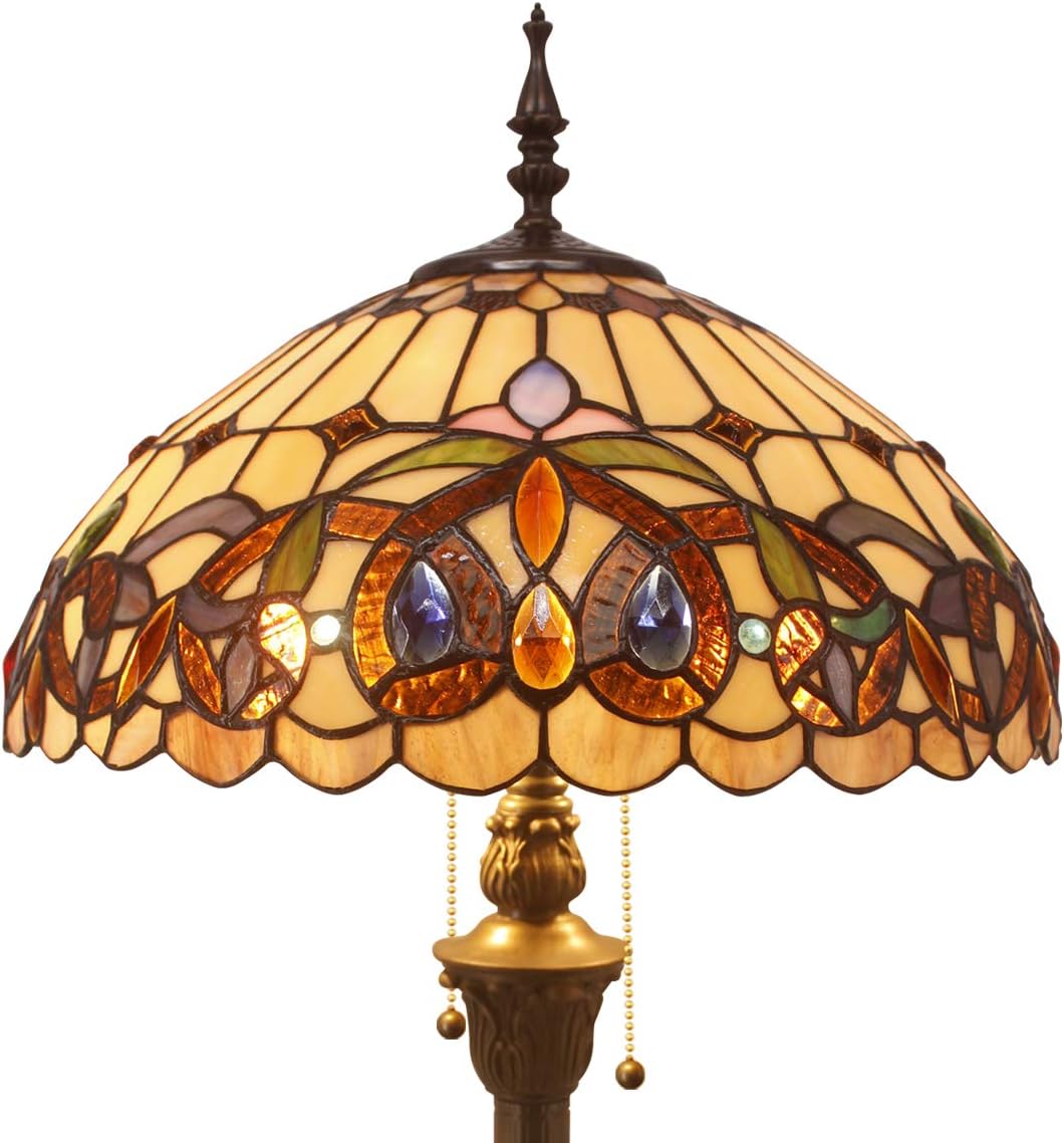 Tiffany Style Floor Standing Lamp 64 Inch Tall Stained Glass Serenity Victorian Shade 2 Light Antique Base for Bedroom Living Room Reading Lighting Table S021 WERFACTORY