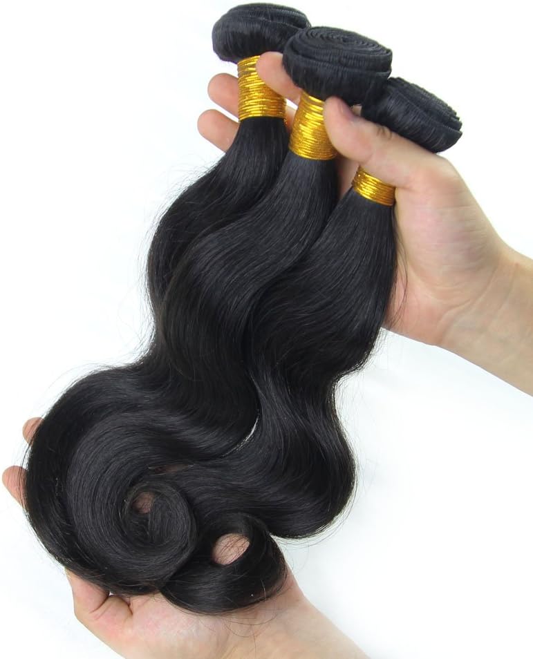 SUNDAY Hair Brazilian Virgin Human Hair Extensions Body Wave Weave Weft 3Bundles #1B 300gram 10inch 12inch 14inch
