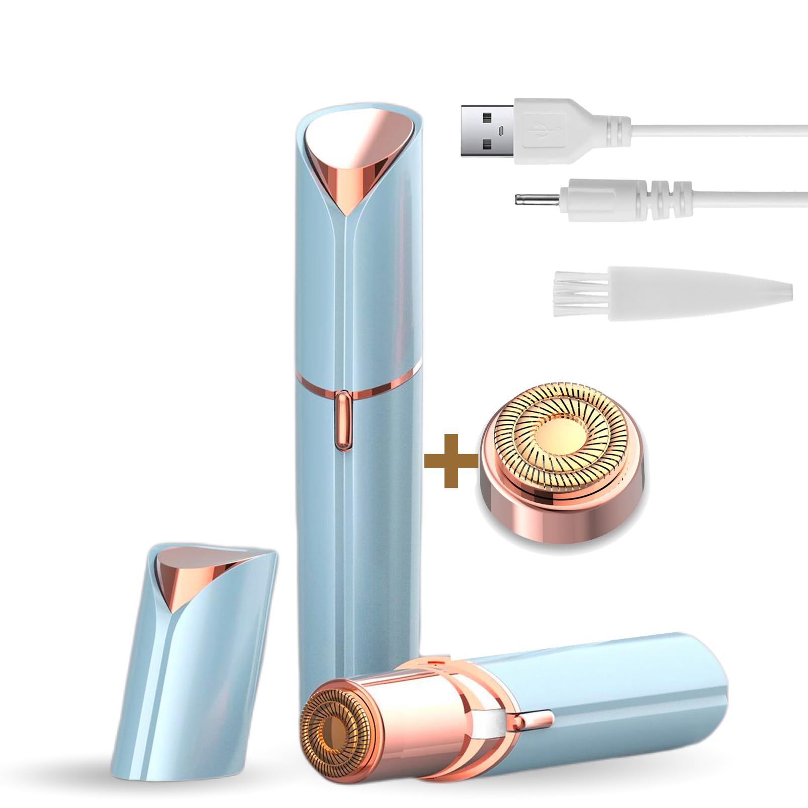 Facial Hair Remover for Women, Painless Lady Shaver with Replacement Heads, Rechargeable Women Face Hair Removal, Electric Razor for Upper Lips, Chin,Armpit,Peach Fuzz, Mini Body Trimmer