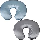 Satin Nursing Pillow Cover Set 2 Pack Ultra Soft Silk Compatible with Boppy Pillow for Breastfeeding Pillow Protect for Baby Hair and Skin Grey & Lt Blue