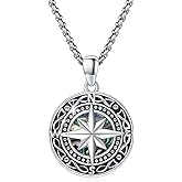 Compass Necklace for Women 925 Sterling Silver Celtic Compass Necklace Abalone Shell Graduation Jewelry for Women Men
