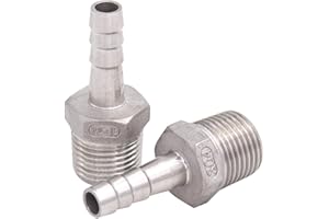 DERNORD Stainless Steel 3/8" Hose Barb x 1/2" NPT Male - Home Brew Pipe Fitting Pack of 2