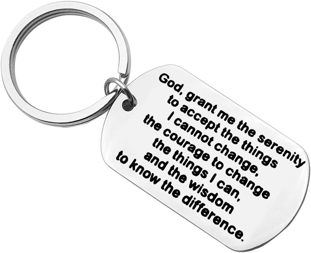 Encouragement Gifts Keychain for Men Women Serenity Prayer Keyring Sobriety Addiction Recovery AA Gifts Inspirational Religious Keyring Motivational Gifts for Him Her Birthday New Beginnings Gift