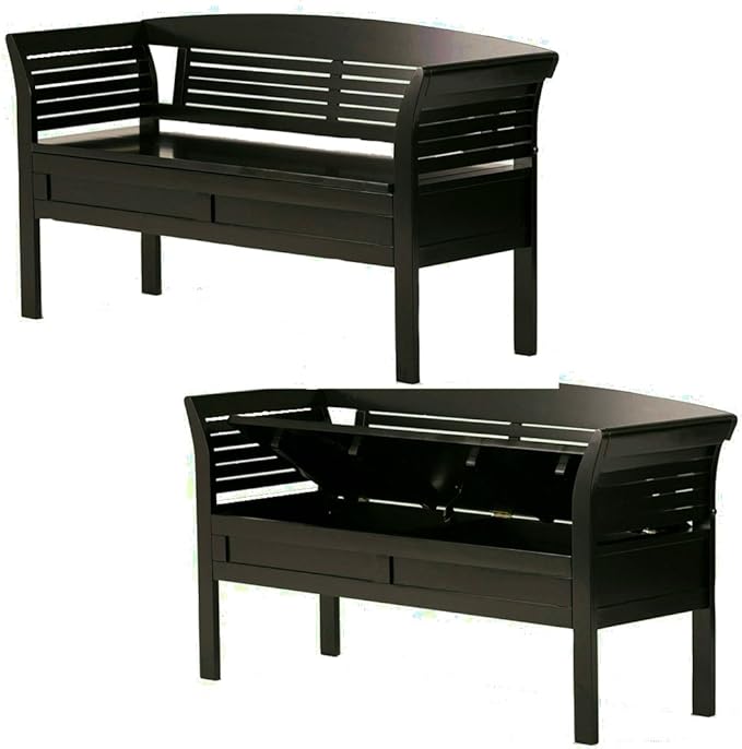 Large Wooden Storage Bench with Lid Lift Top and Armrests