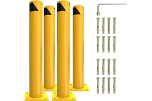 NEWPEAS Safety Bollard, 42 Inch Heigh Steel Bollards, 4.5 Inch Diameter Parking Bollard, Yellow Powder Coated Safety Parking Barrier Post with 16 Anchor Bolts, Ideal for Traffic-Sensitive Area(4 Pack).