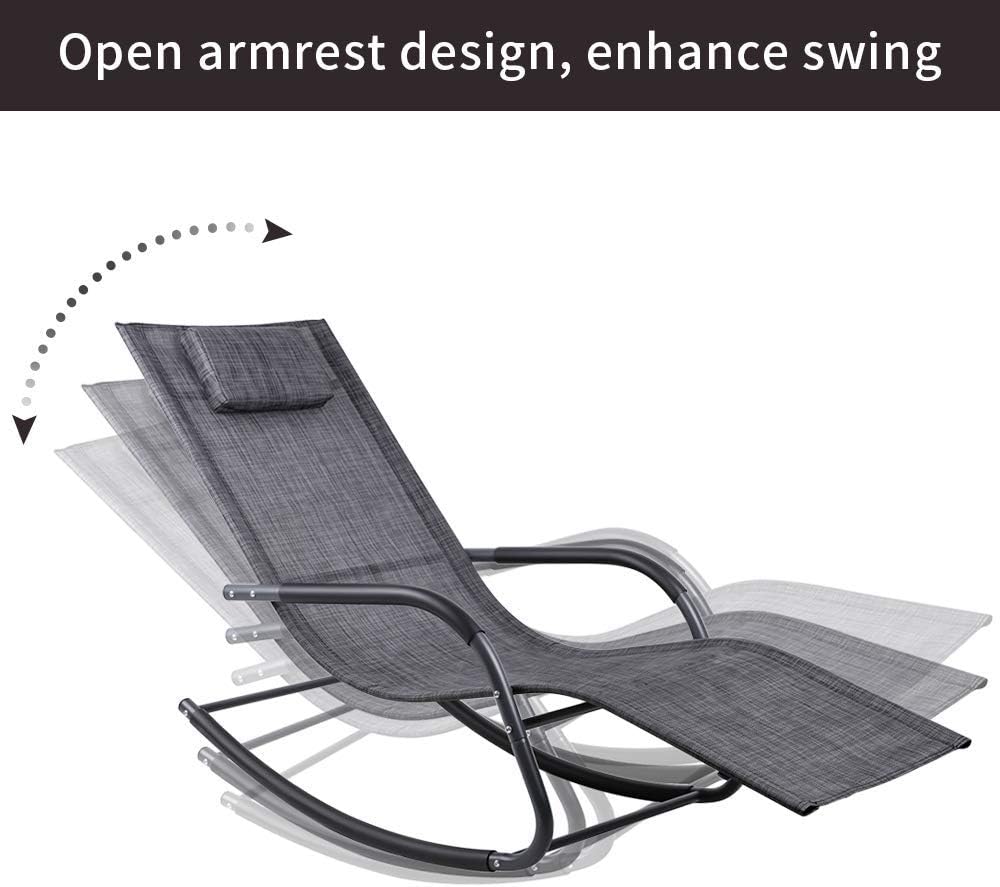 Wostore Rocking Lounger Patio Chaise Sunbathing Chair with Recliner Movable Sleep Bed Included Pillow and Breathable Texteline Farbic-Camouflage Grey: Kitchen & Dining