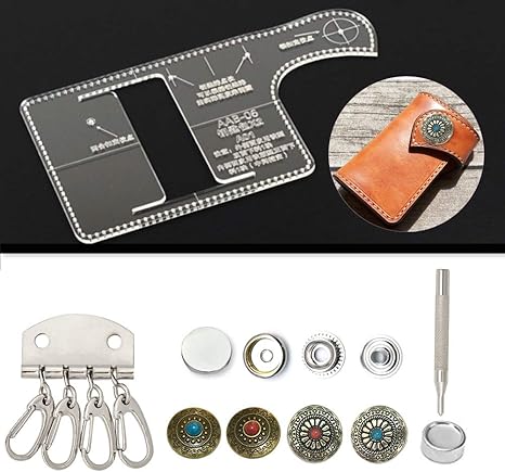 Amazon Co Jp Ainekoレザークラフト 革細工 工具 セット 型紙 製作 キット アクリル レザー型紙 キーケース 打ち具 バネホック コンチョ ボタン 金具 テンプレート バッグ 手芸 Diy 手作り ハンドメイド ホビー