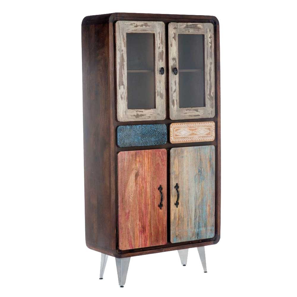 Retro Wohnzimmerschrank in Braun Bunt massiv Pharao24