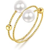 LOOYUUPEE Minimalist Open Rings Adjustable Crystal Pearl Jewelry Gifts for Wowen Mother Her