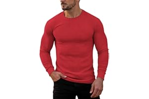 Mens Spring Crewneck Shirt Long Sleeve Anti-Wrinkle Casual Muscle T Shirts Workout Slim Fitted Striped Tops Clothes