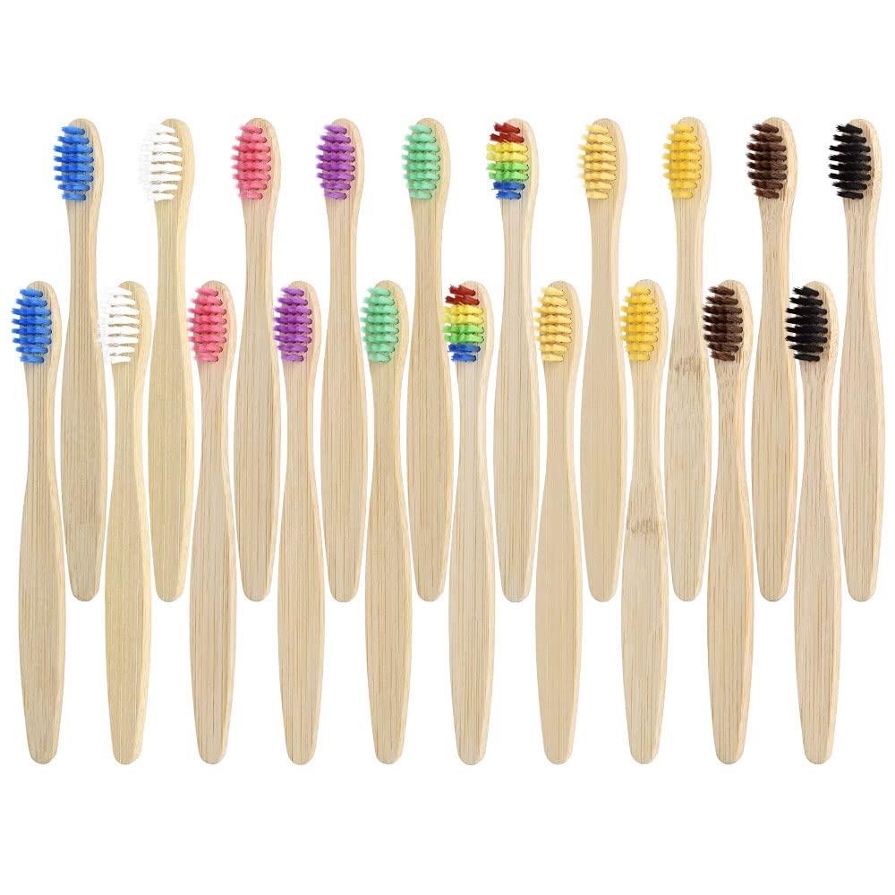 Photo 1 of OUTIN Bamboo Toothbrushes for Kids, Childrens Manual Brushes Bulk 20 Packs,3+ Years Organic Oral Tooth Cleaning Toothbrush Multicolor