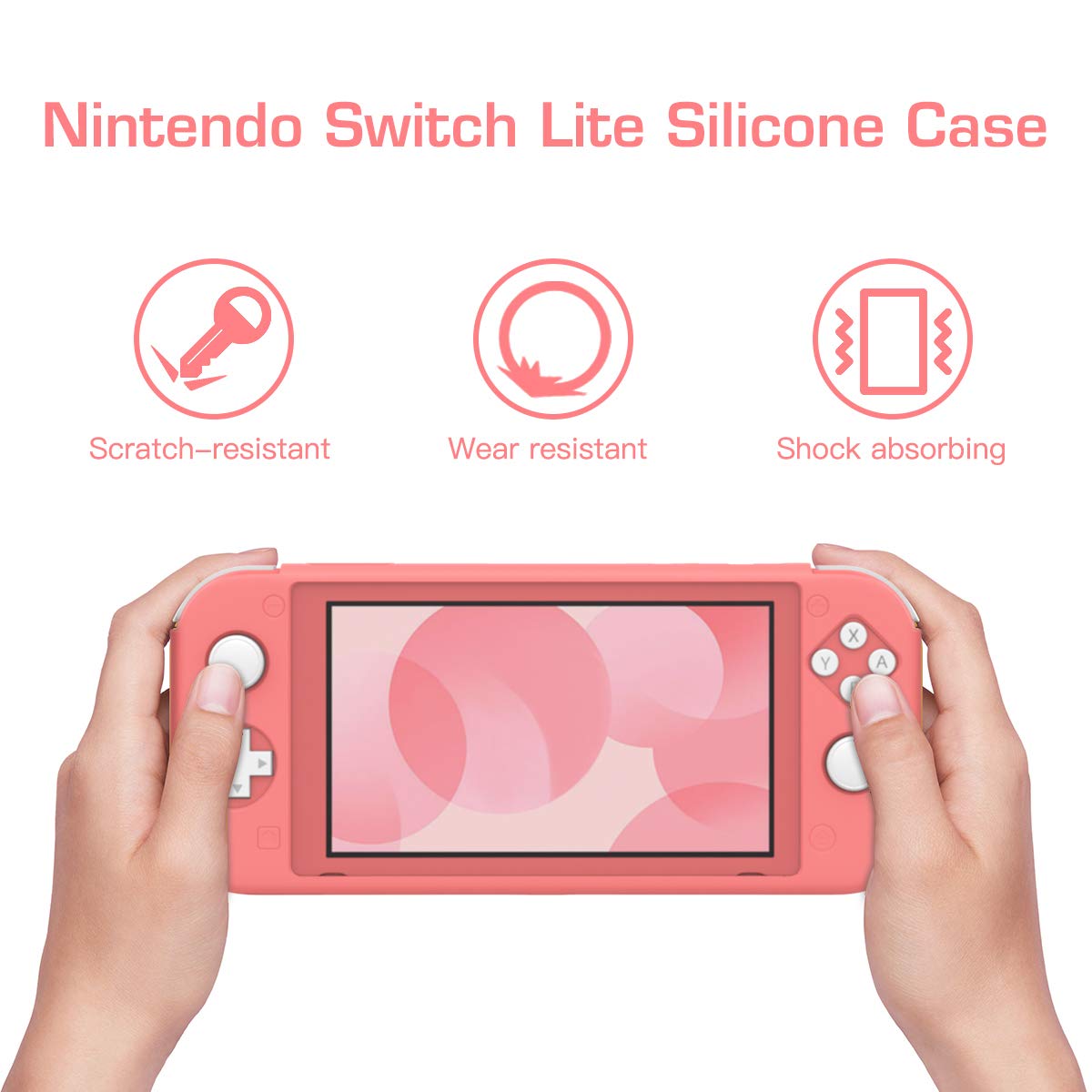 MoKo Case Compatible with Nintendo Switch Lite, Silicone Protective Rubber Cover, Shock-Absorption Anti-Scratch Non-Slip Case Compatible with Nintendo Switch Lite Console, Coral Pink