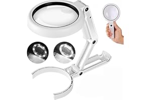 SURENSHY Magnifying Glass with Light and Stand, Foldable Handheld Large Magnifying Glass, Dual Brightness LED Illuminated Lighted Magnifier for Macular Degeneration, Seniors Reading, Close Work, Coins, Jewelry