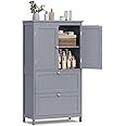 VASAGLE Bathroom Floor Storage Cabinet, Bathroom Storage Unit, Freestanding Cabinet with 2 Drawers and 2 Doors, Adjustable Shelf, 11.8 x 23.6 x 43.3 Inches, Dove Gray UBBC551G02