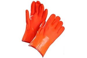 FORCEFIELD Chemical Resistant Gloves: Orange PVC Coated, 12" Gauntlet Cuff, Rough Finish, Oil/Acid Protection, Cold-Resistant