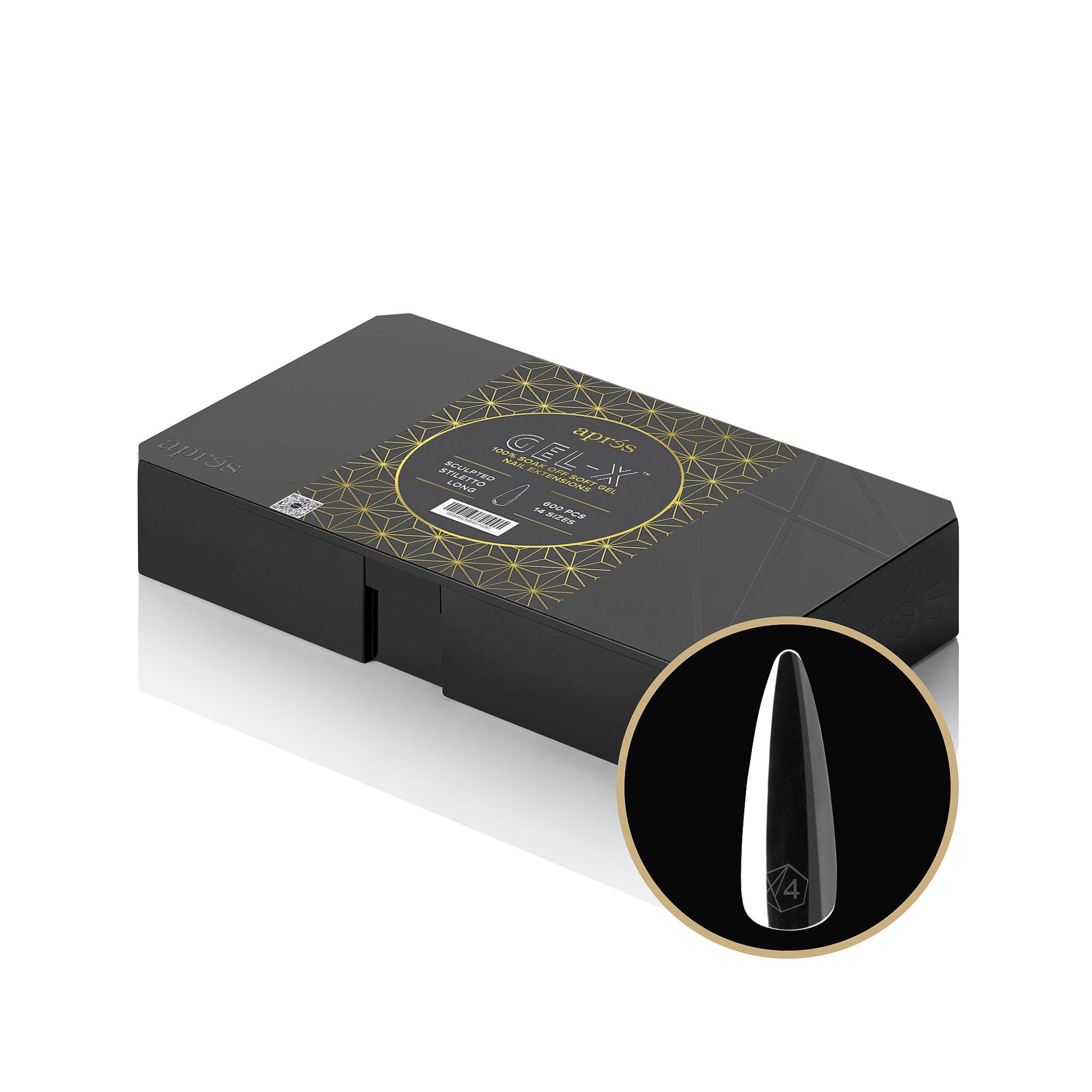 Photo 1 of Apres Nail Gel-X Sculpted Stiletto Long Box of Tips | 600 Gel-X Tips, Premium Quality, 14 Sizes 00-9 | Half-sizes Included