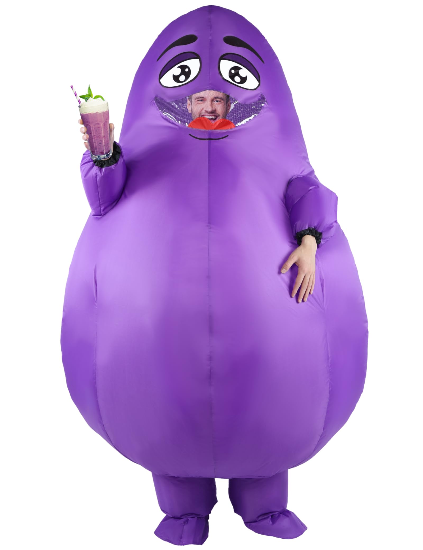 Photo 1 of Inflatable Grimace Costume, Halloween Funny Full Body Purple Grimace Blow up Adult Mascot Suit Cosplay Party for Men Women