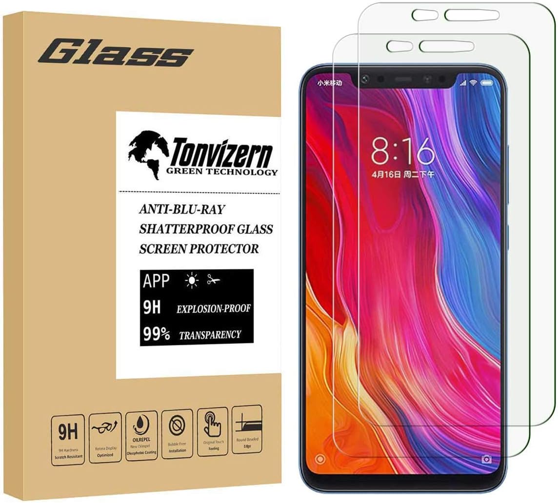 [2-Pack] Tonvizern Compatible for Xiaomi Mi 8 Tempered Glass Screen Protector,0.26mm 9H Hardness Glass Screen Protector