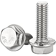 1/4-20 x 1-1/4" Flanged Hex Head Bolts Flange Hexagon Screws, Stainless Steel 304, Fully Threaded, 25 PCS