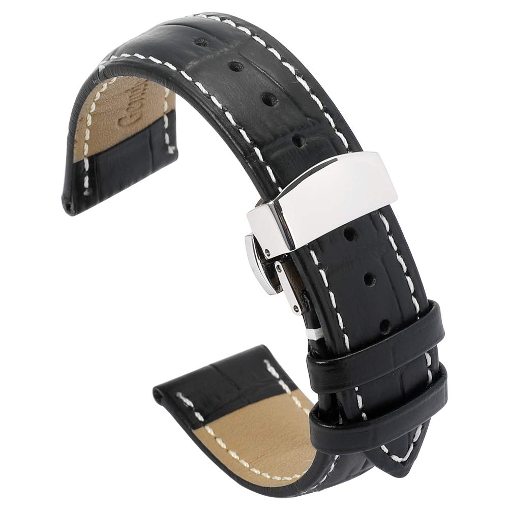 Bracelet Montre En Cuir Véritable Noir 20mm - Style Militaire, Neuf Avec étiquettes