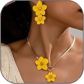 GLMOCM Boho Flower Earrings Necklace Set for Women Gold Flower Pendant Necklace and White flower Statement Earrings Spring Earring Spring Trendy Jewelry Accessories